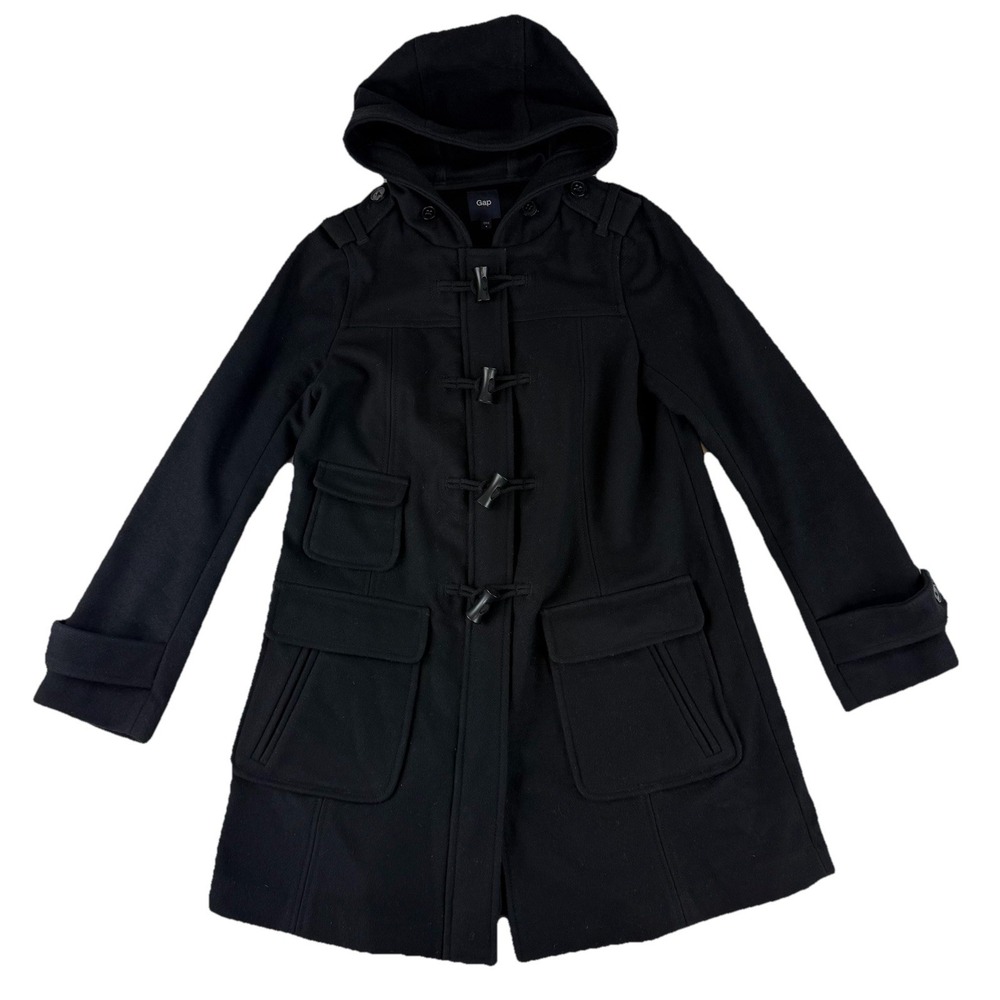 GAP Wool‎ Toggle Coat Womens Size Medium Black Minimalist Winter Warm Full Zip